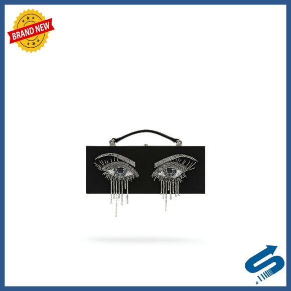 Rectangular Clutch Bag with Bead Decoration Silver Hardware Phone Pocket